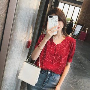 Dotted Short-Sleeve Blouse